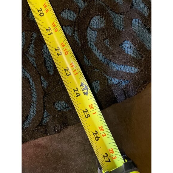 Coldwater Creek Teal Midi Skirt with Black Lace Overlay Skirt Sz 14P - Picture 9 of 9